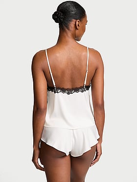 Satin Rose Lace-Trim Cami & Flutter Short Set