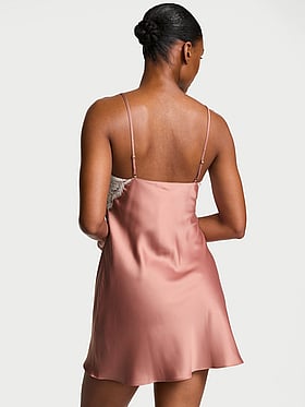 Satin Lace-Trim Short Slip Dress