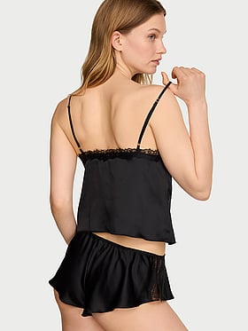 Satin Rose Lace-Trim Cami & Flutter Short Set
