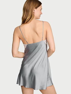 Satin Lace-Trim Short Slip Dress
