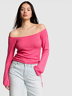 Side-Ruched Off-The-Shoulder Sweater