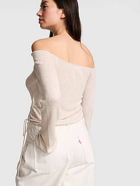 Side-Ruched Off-The-Shoulder Sweater