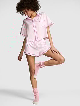 GRWPINK™ Satin Short-Sleeve and Shorts Pajama Set