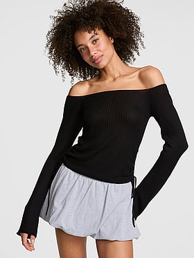 Side-Ruched Off-The-Shoulder Sweater