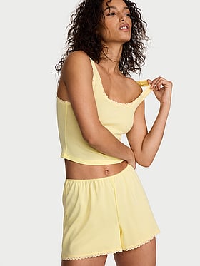 Cotton Shadow Stripe Cropped Tank & Shorts Set