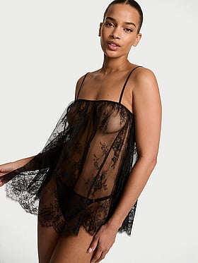 Rose Lace Straight-Neck Babydoll Set