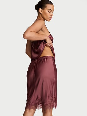 Satin Lace-Trim Skirt