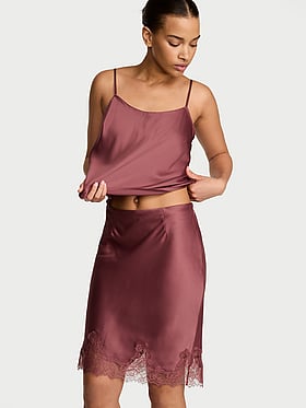 Satin Lace-Trim Skirt