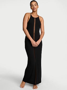 Sheer Reveal Modal High-Neck Maxi Slip Dress