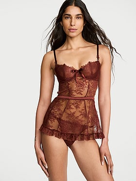 Wicked Unlined Rose Lace Apron Set