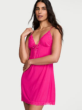 SoSoftâ„¢ Modal Lace-Trim Tie-Front Slip Dress