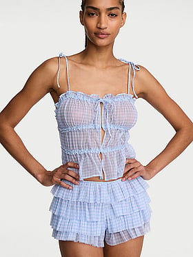 Gingham Chiffon Cami & Ruffled Short Set