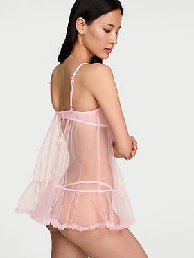 Tease Open-Cup Ruffled Babydoll Set