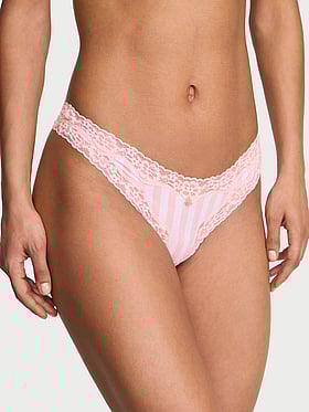 Cotton Lace-Waist Thong Panty
