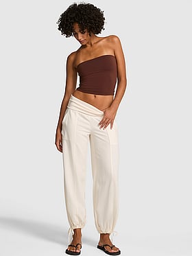 Foldover Linen Jogger Pants