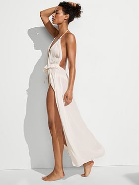 Beachwear Ruffle Tie-Front Maxi Dress