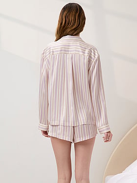 Washable Silk Button Up Long-Sleeve Short Set