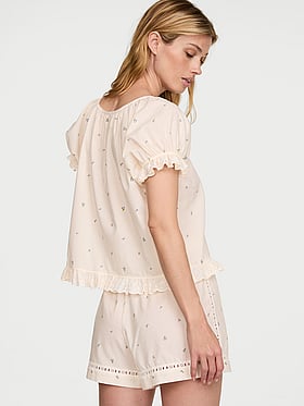Cotton Dream Puff-Sleeve Short Pajama Set