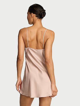 Satin Lace-Trim Short Slip Dress