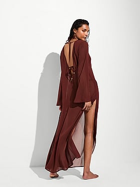 Beachwear Sheer Crinkle Plunge Caftan