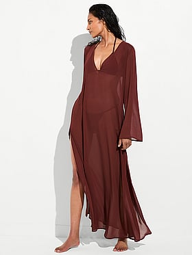 Beachwear Sheer Crinkle Plunge Caftan