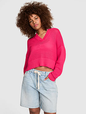 Crochet V-Neck Hoodie