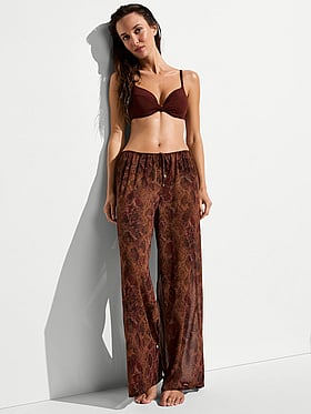 Beachwear Sheer Crinkle Wide-Leg Pant