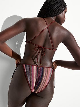 Shimmer Stripe Knit Side-Tie Cheeky Bikini Bottom
