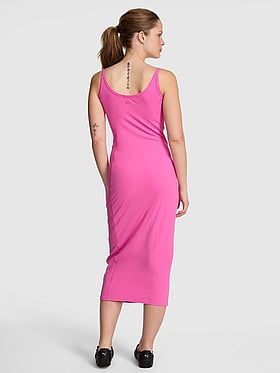 All-Day Soft Rib High-Neck Midi Dress