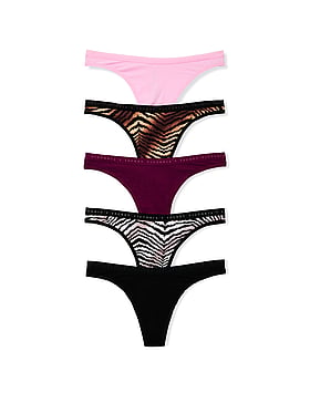 5-Pack Stretch Cotton Scoop Thong Panties