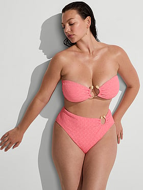 Beach Hoops Textured Jacquard Bandeau Bikini Top