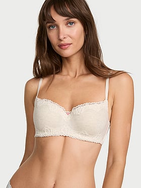 Cotton Lace-Trim Lightly Lined Balconette Bra