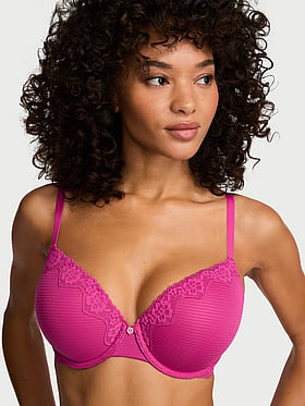Perfect Shape Cotton Shadow Stripe Lace-Trim Push-Up Bra