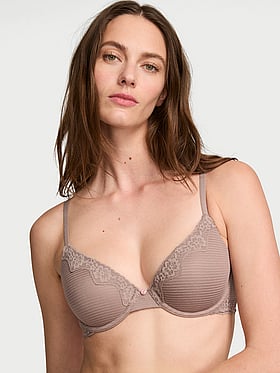 Cotton Shadow Stripe Lightly Lined Demi Bra