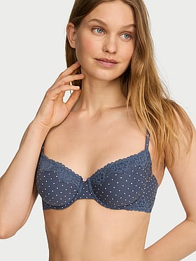 Cotton Lace-Trim Unlined Demi Bra