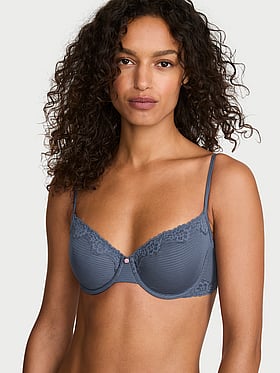 Cotton Shadow Stripe Unlined Demi Bra