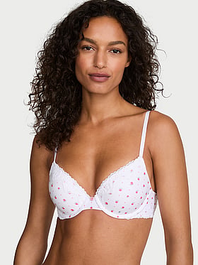 Perfect Shape Cotton Lace-Trim Push-Up Bra