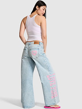 Denim by PINK Mid-Rise Baggy Wide-Leg Jeans