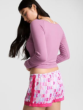 Silky Lace-Trim Boxy Pajama Shorts