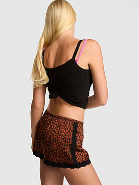 Silky Lace-Trim Boxy Pajama Shorts