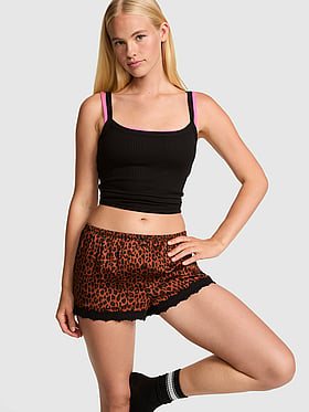 Silky Lace-Trim Boxy Pajama Shorts