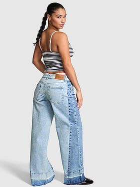 Denim by PINK Mid-Rise Baggy Wide-Leg Jeans