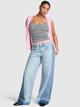 Denim by PINK Mid-Rise Baggy Wide-Leg Jeans