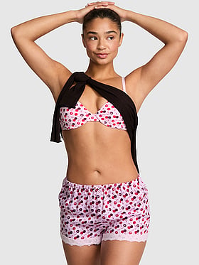 Silky Lace-Trim Boxy Pajama Shorts