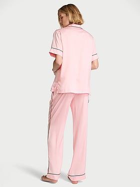 Signature Satin Short-Sleeve Long Pajama Set