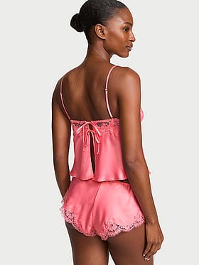 Satin Lace-Trim Cami & Flutter Shorts Set