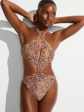 Shimmer Halter Monokini One-Piece Swimsuit