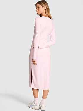 All-Day Soft Rib Long-Sleeve Midi Dress