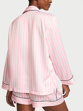 Signature Satin Long-Sleeve Short Pajama Set