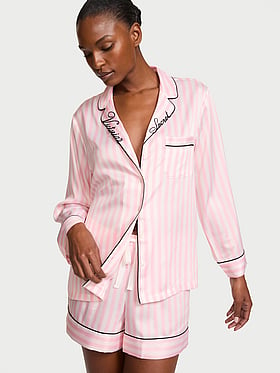 Signature Satin Long-Sleeve Short Pajama Set
